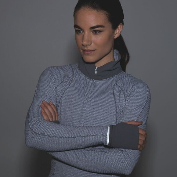 Lululemon Runderful 1/2 Zip Mini Check Pique White Heathered Slate/Slate - Picture 7 of 16